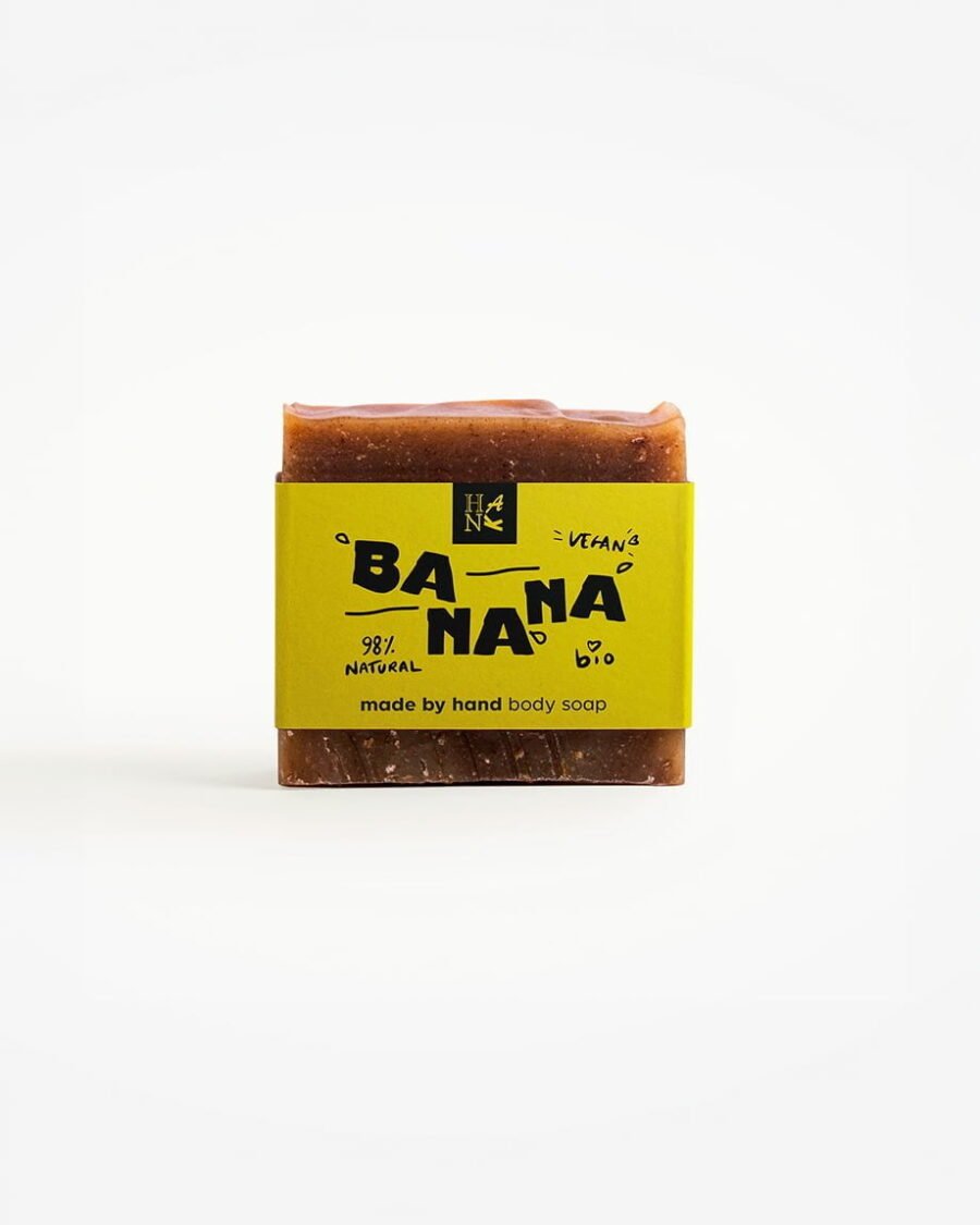 Organic banana, oats, and calendula soap with a warm, inviting appearance, perfect for dry and sensitive skin