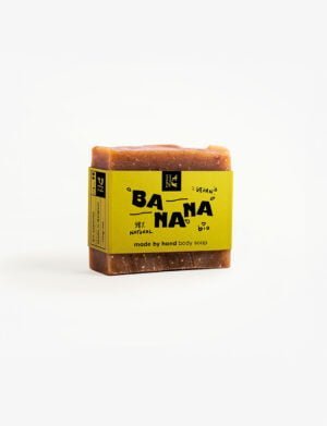 Organic banana, oats, and calendula soap with a warm, inviting appearance, perfect for dry and sensitive skin