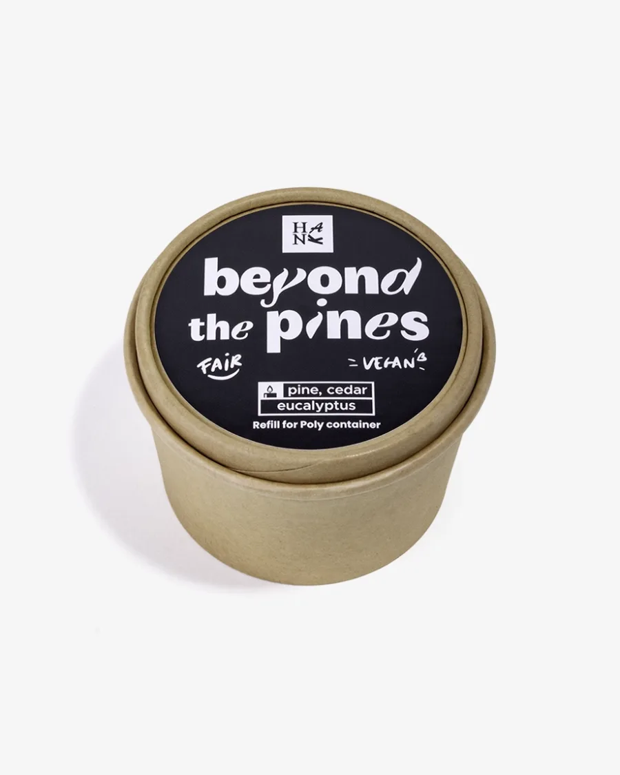Beyond the Pines Poly candle refill 185g – closed container by Hank Brussels