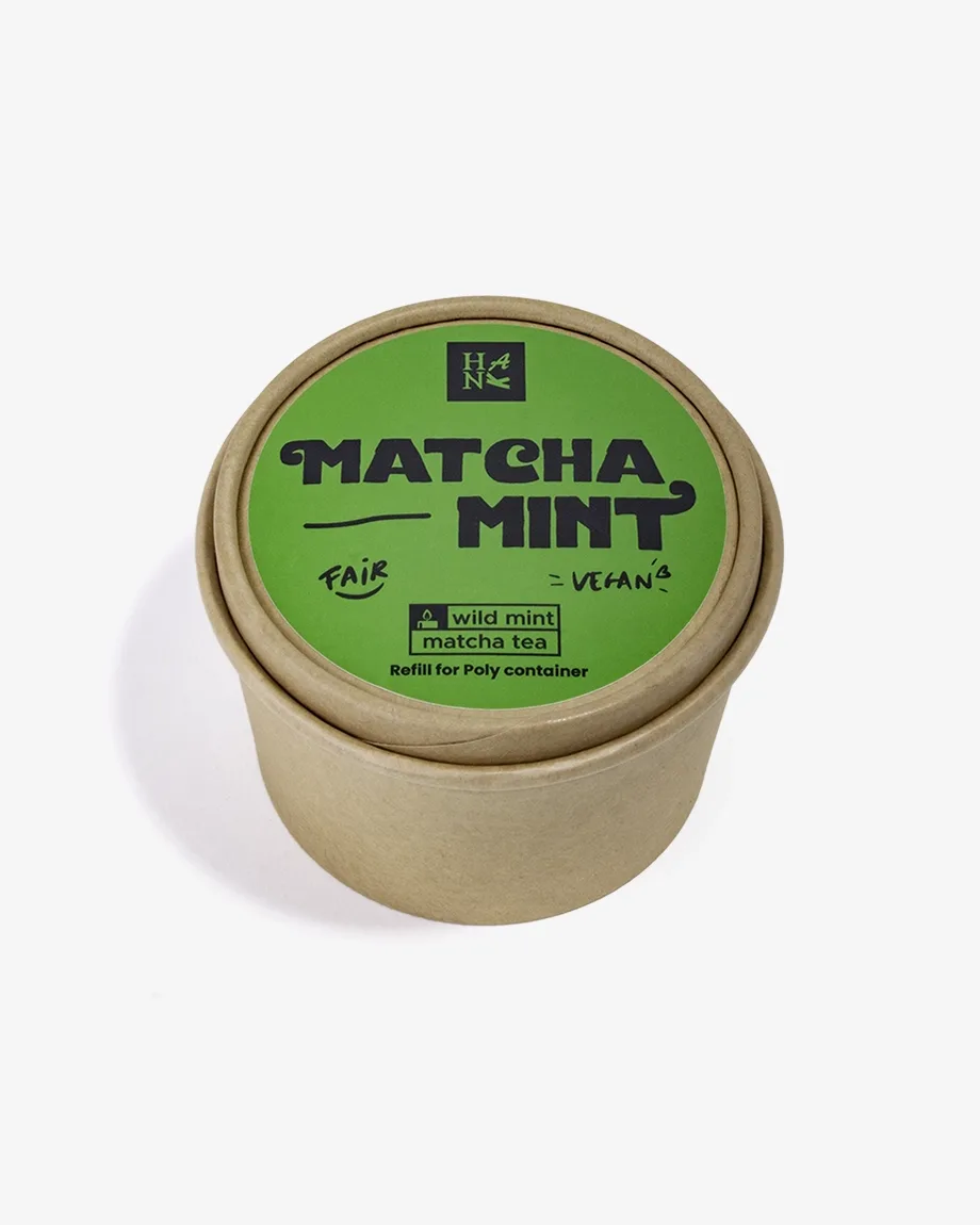 Matcha Mint Poly candle refill 185g – closed container by Hank Brussels