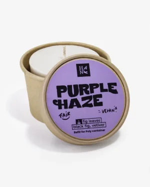 urple Haze Poly candle refill 185g – open container with purple wax by Hank Brussels