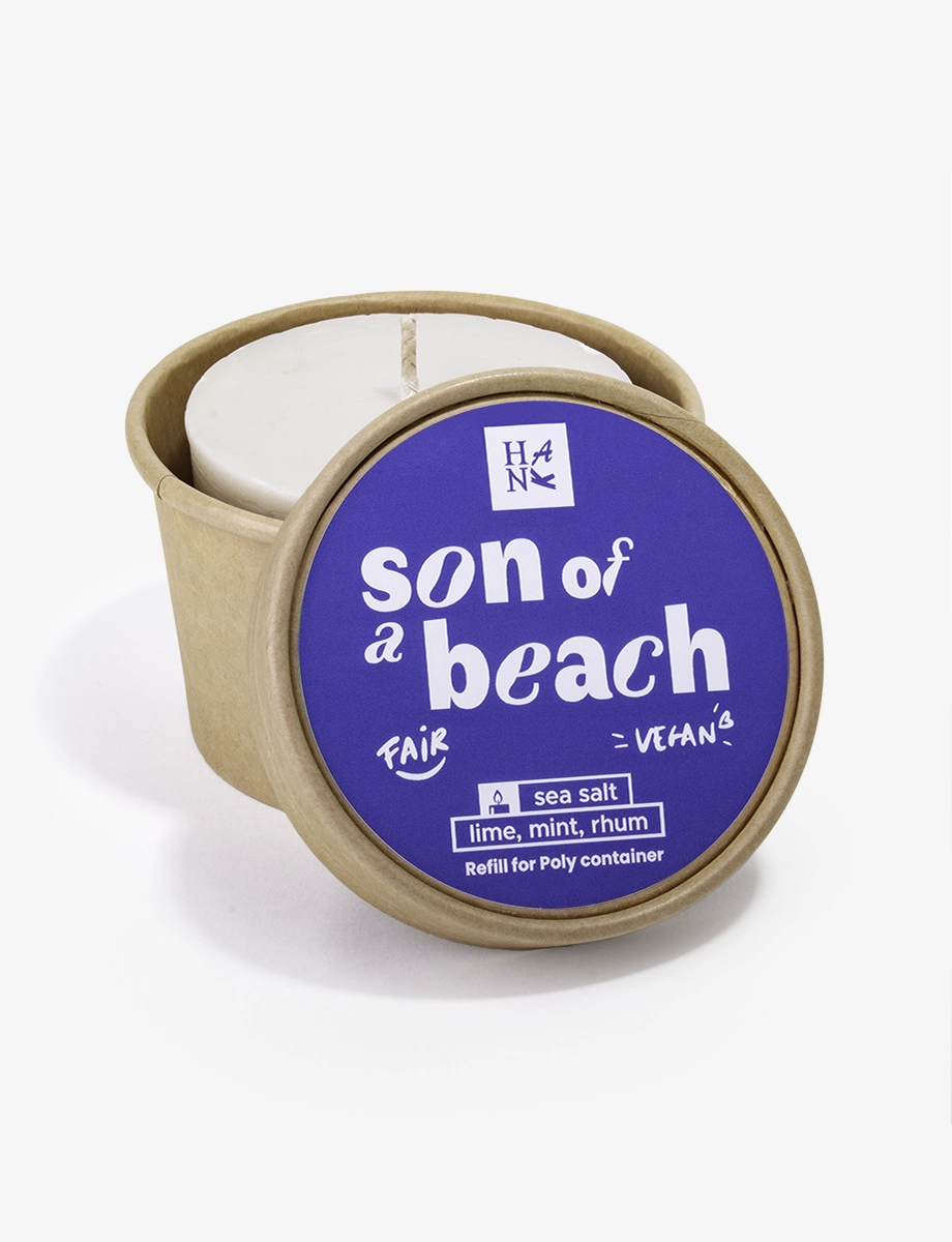 Son of a Beach Poly candle refill 185g – open container by Hank Brussels